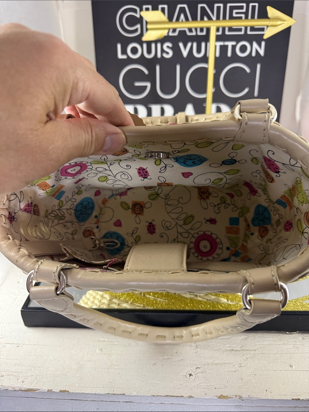 Brighton Cream Woven Tote with Multicolor Floral Appliqués - Picture 11 of 11